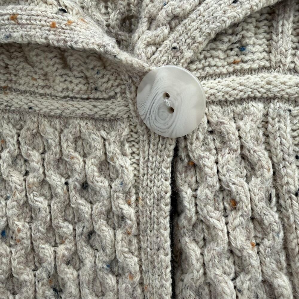 Aran Mor Sweater Womens Small Beige 100% Merino Wool Cardigan Coatigan Ireland - Picture 5 of 11